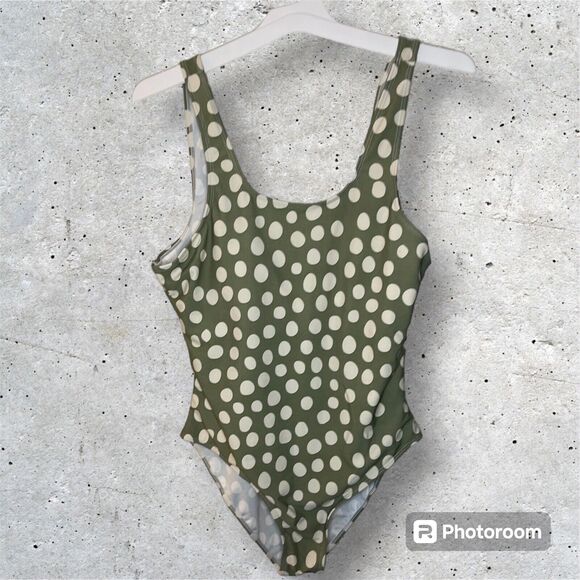 Real Essentials XL One Piece Bathing Suit Swimsuit Polkadot Pin Up Scoop Top - Picture 1 of 5